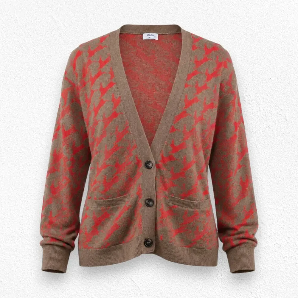 Wallace Rabbit Motif Cardigan Brown Red Sweater Size Medium Pockets Madewell